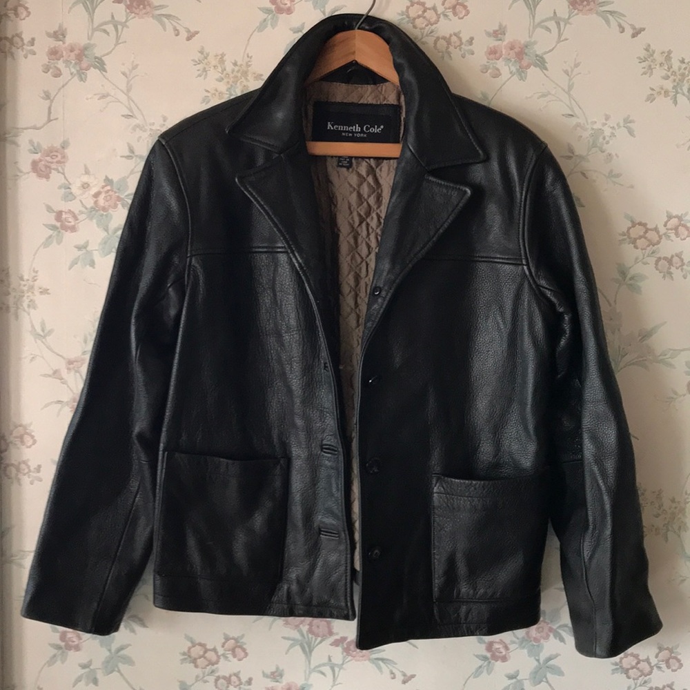 Kenneth Cole short heavy leather jacket Sz S